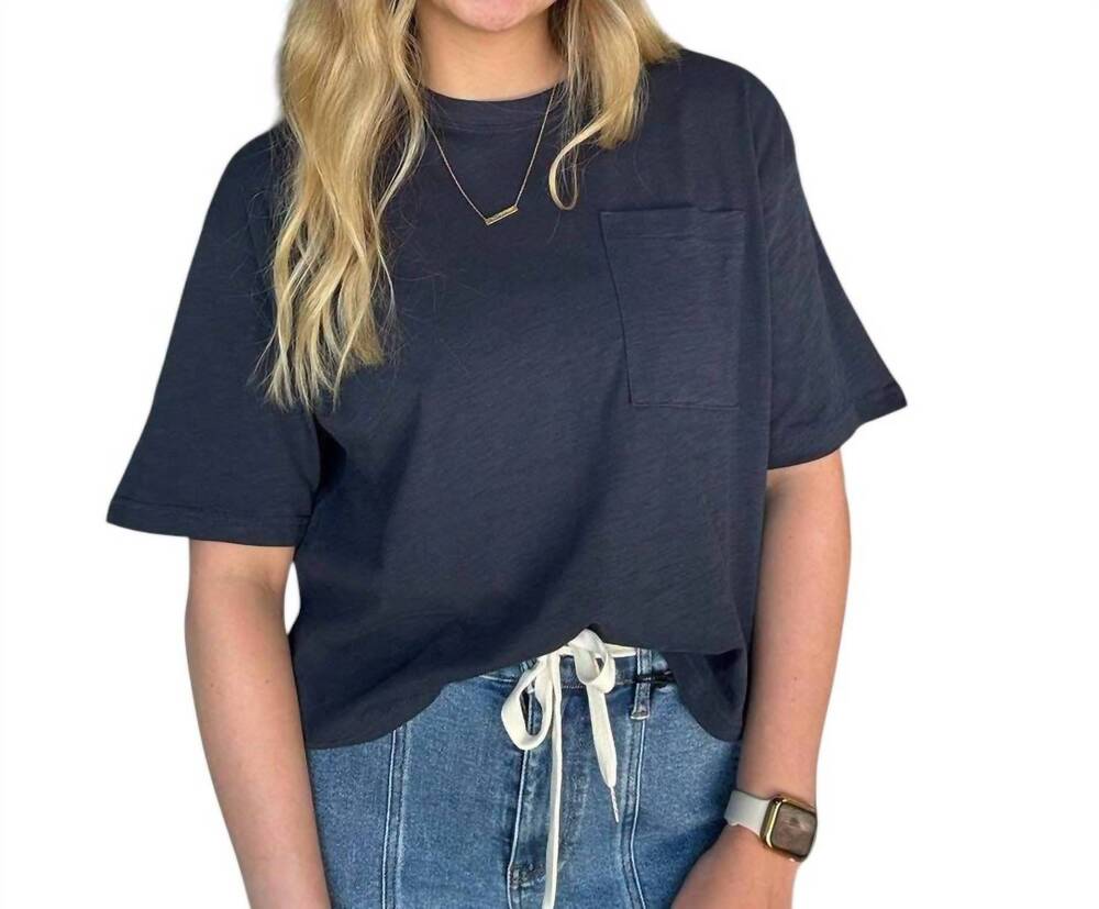 NEW ROYCE BRAND keys crew neck oversized top in navy